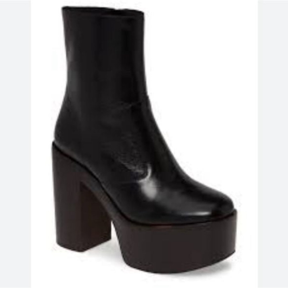 GIANNI BINI BLACK LEATHER PLATFORM BOOTS W/SIDE ZIP SIZE 9.5M